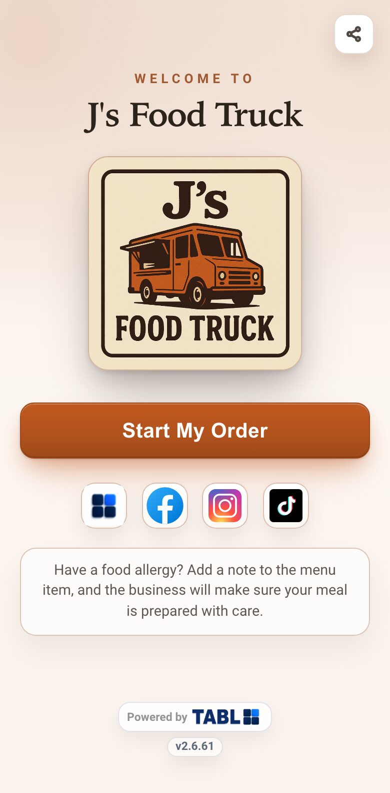 J&rsquo;s Food Truck digital menu on a phone